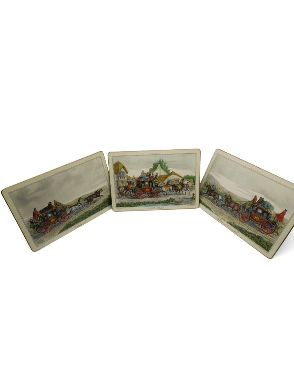 Vintage English Stagecoach Placemats Set Hunt Coach Scene Tableware 13"